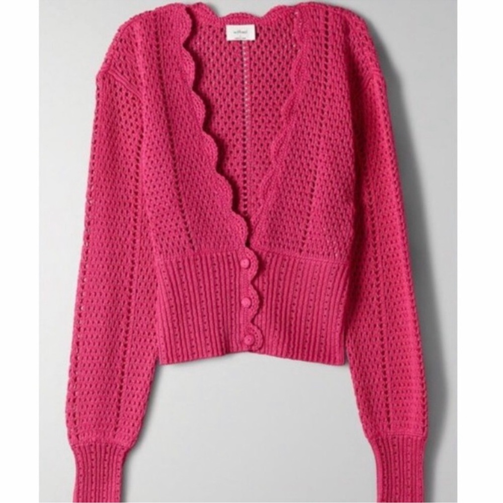 Wilfred Hot Pink Cropped Scallop Cardigan